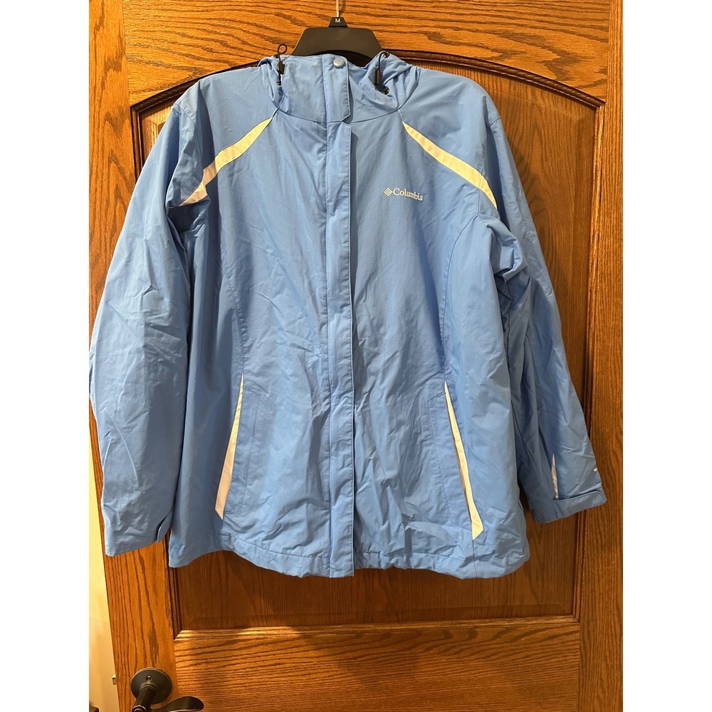 Columbia‎ Womens Interchange Jacket 1X Hooded Raincoat Active Outdoor Blue